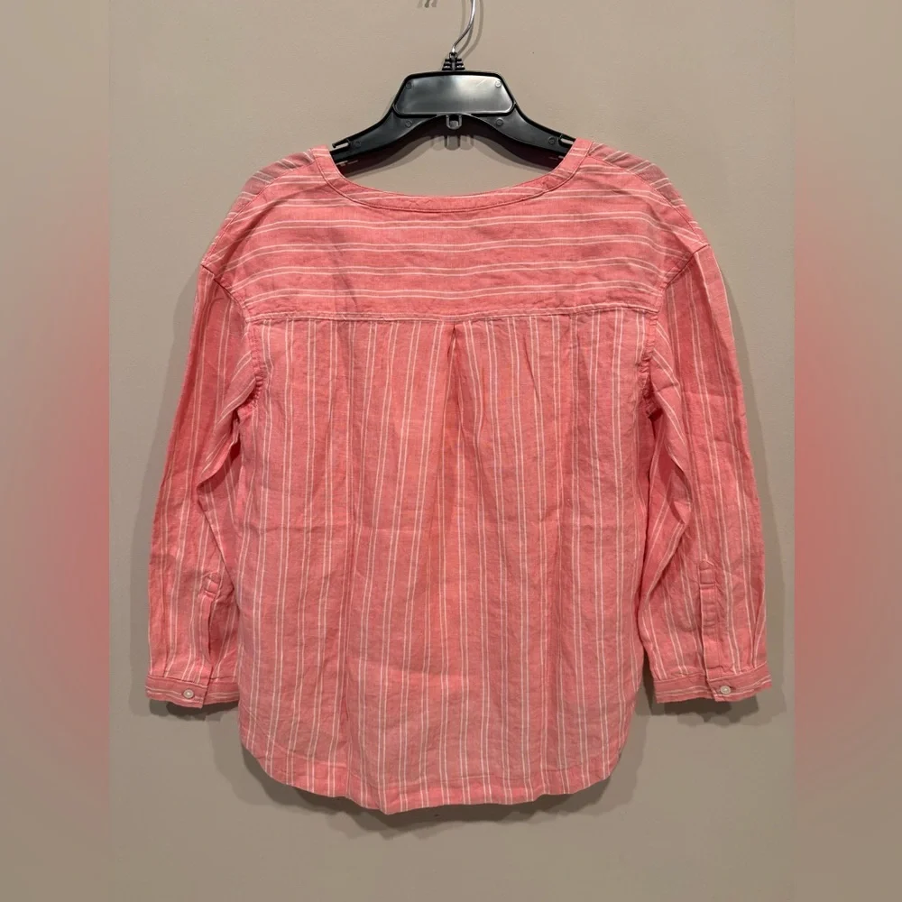 L.L. Bean Women's Premium Washable Linen Shirt, Splitneck Stripe - Picture 3 of 6